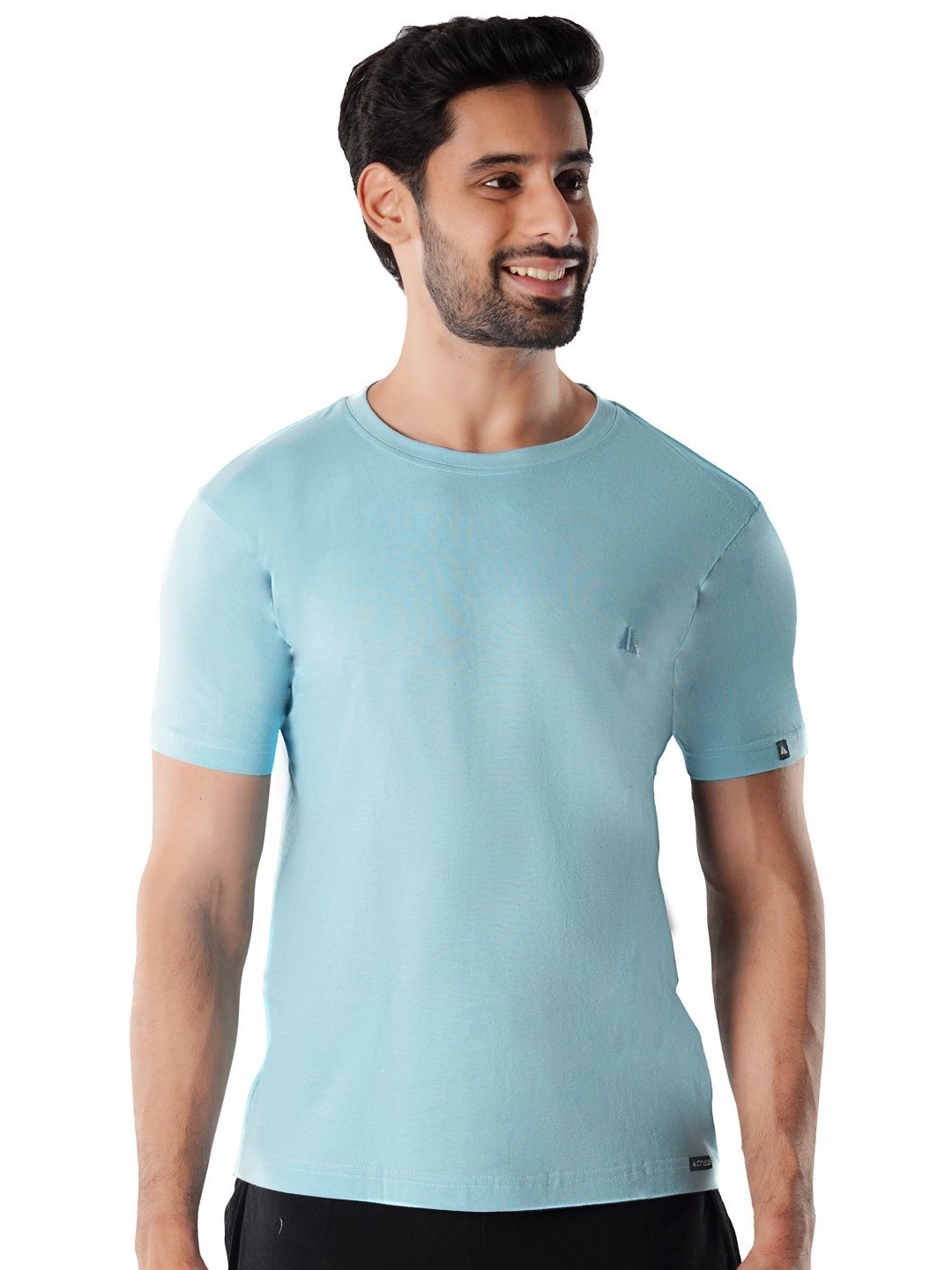 

Crusoe Men Solid Round Neck Cotton T-shirt, Blue