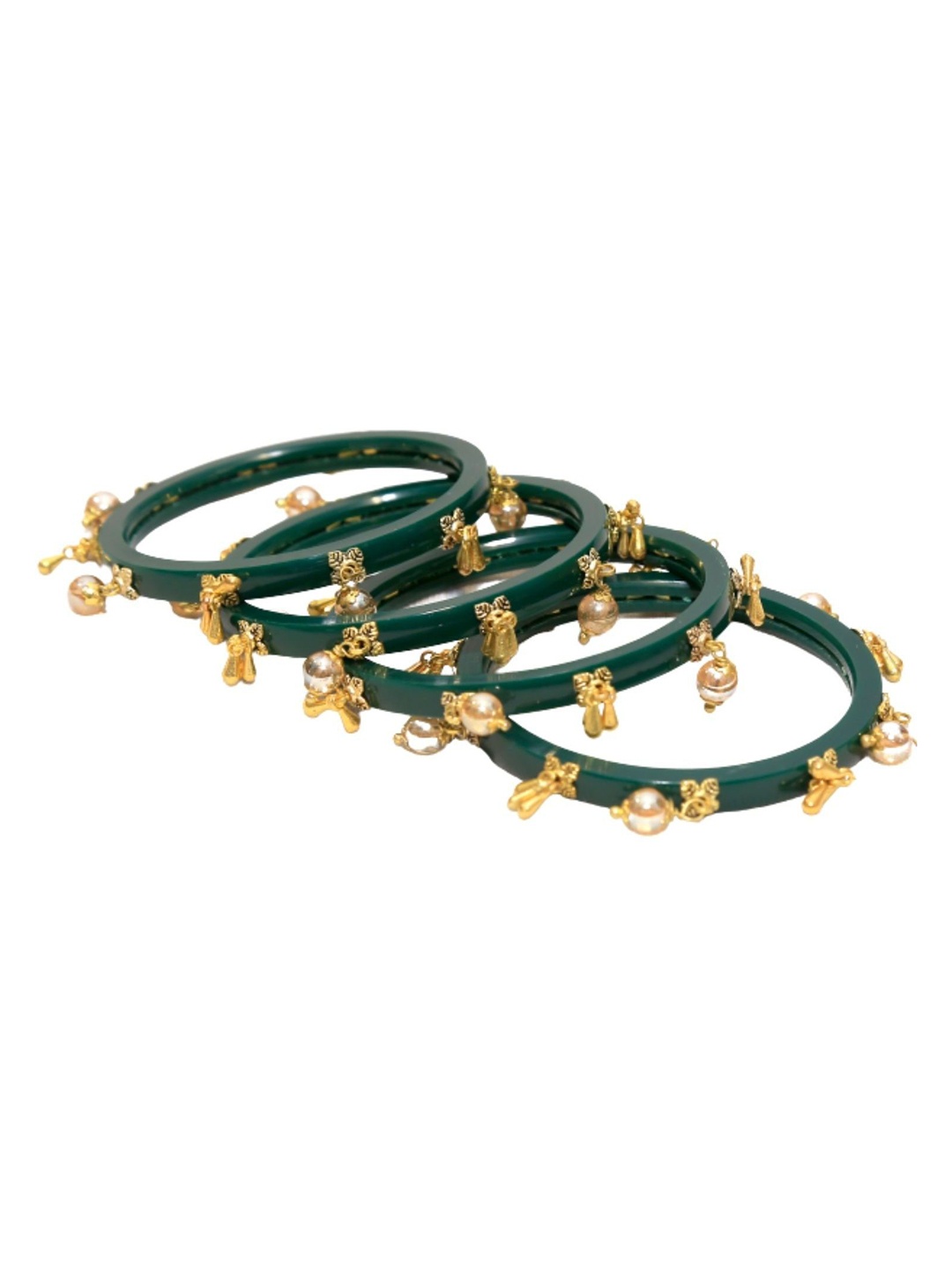 

Align Set Of 4 Gold-Plated Stone-Studded & Beaded Chuda Bangles