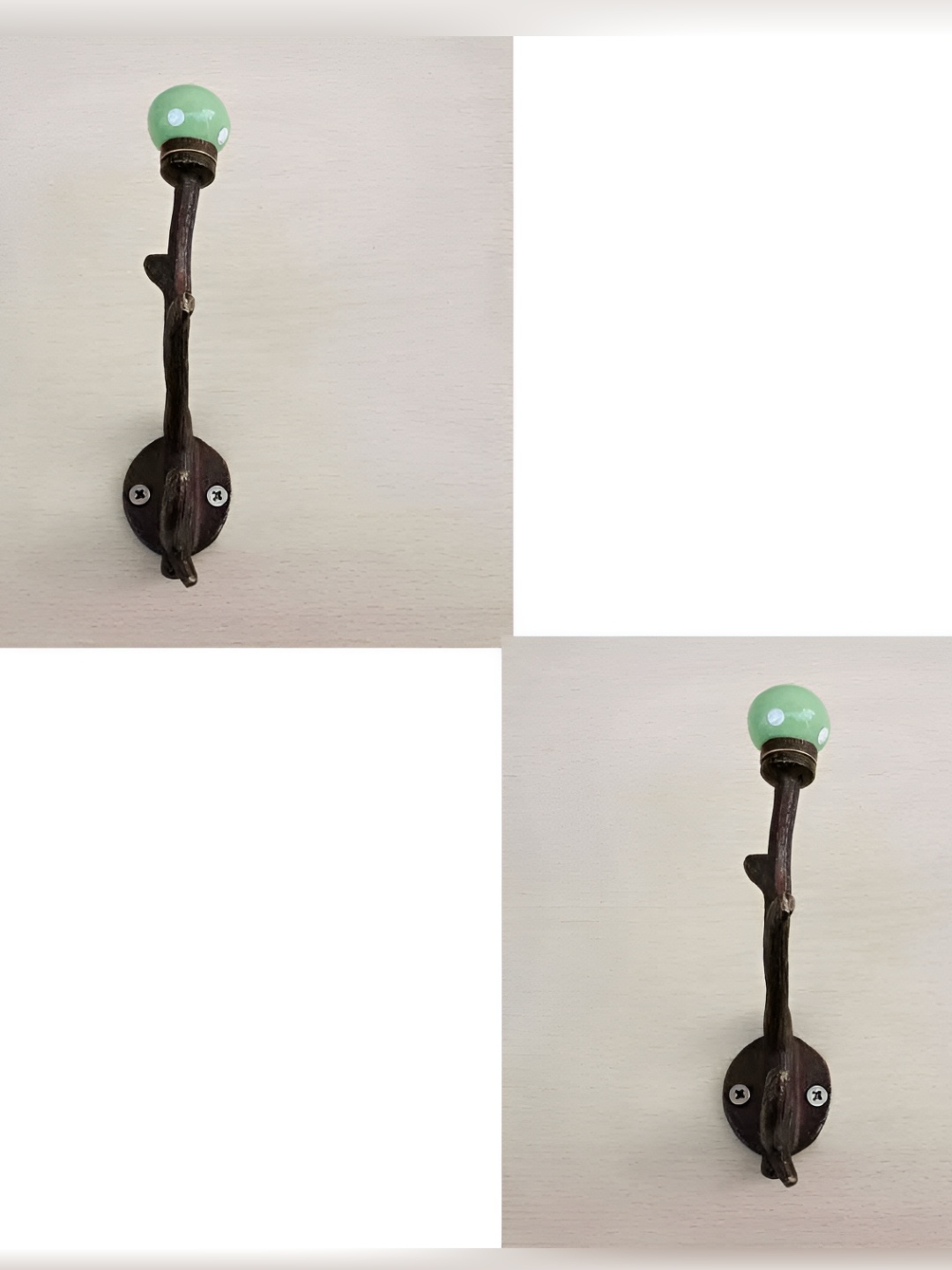 

IndianShelf Green & Bronze 2 Pieces Dot Printed Ceramic Wall Hooks