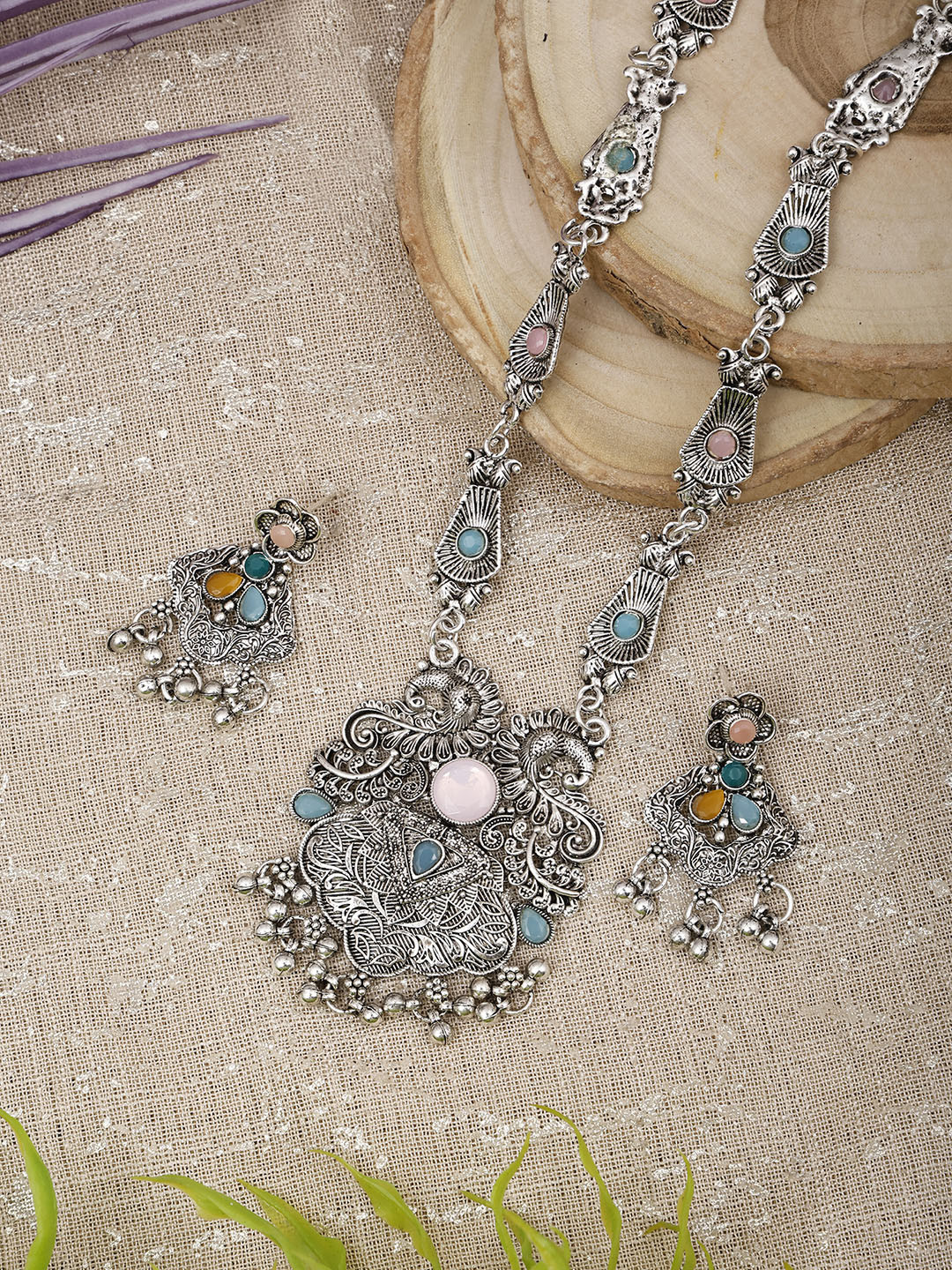 

SUNHARI Stone Studded & Beaded Jewellery Set, Silver