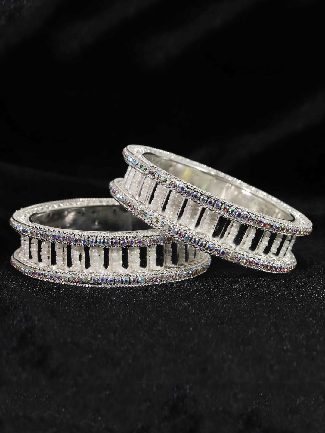 

ZULKA Set of 2 Metal American Diamond Stone Bangles, Silver
