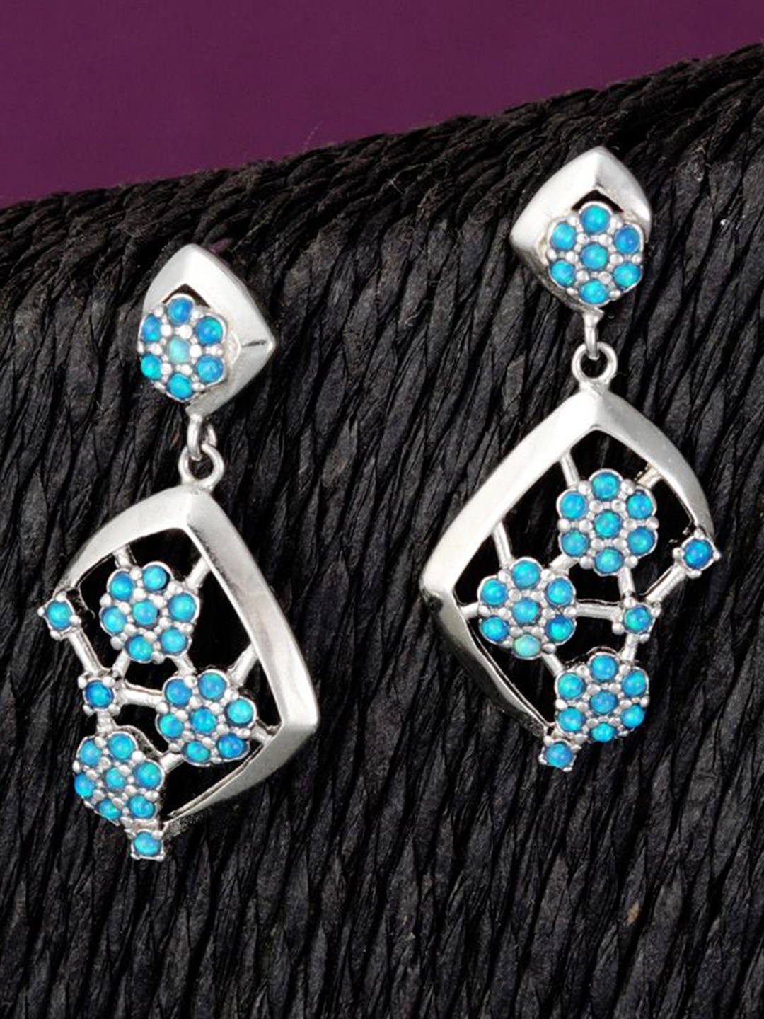 

Tuanz Silver Jewelry 925 Sterling Silver Rhodium-Plated Stone Studded Drop Earrings