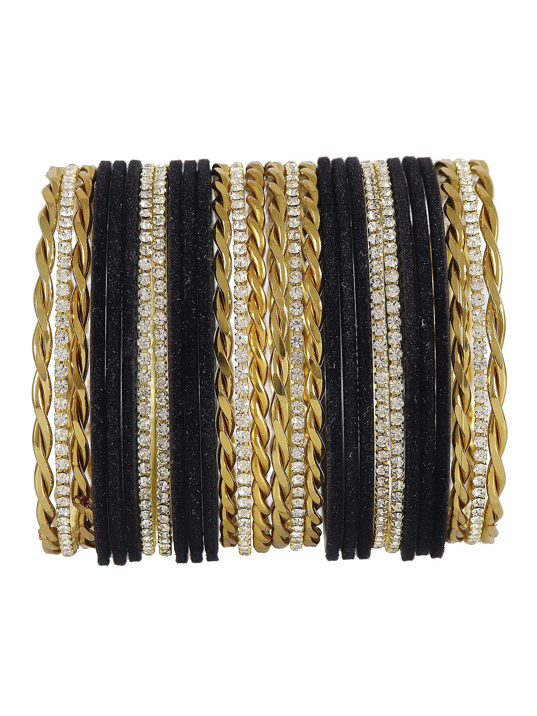 

ZULKA Set of 28 Non-Precious Metal Base and Zircon Gemstone with Velvet Twisted Bangle, Peach