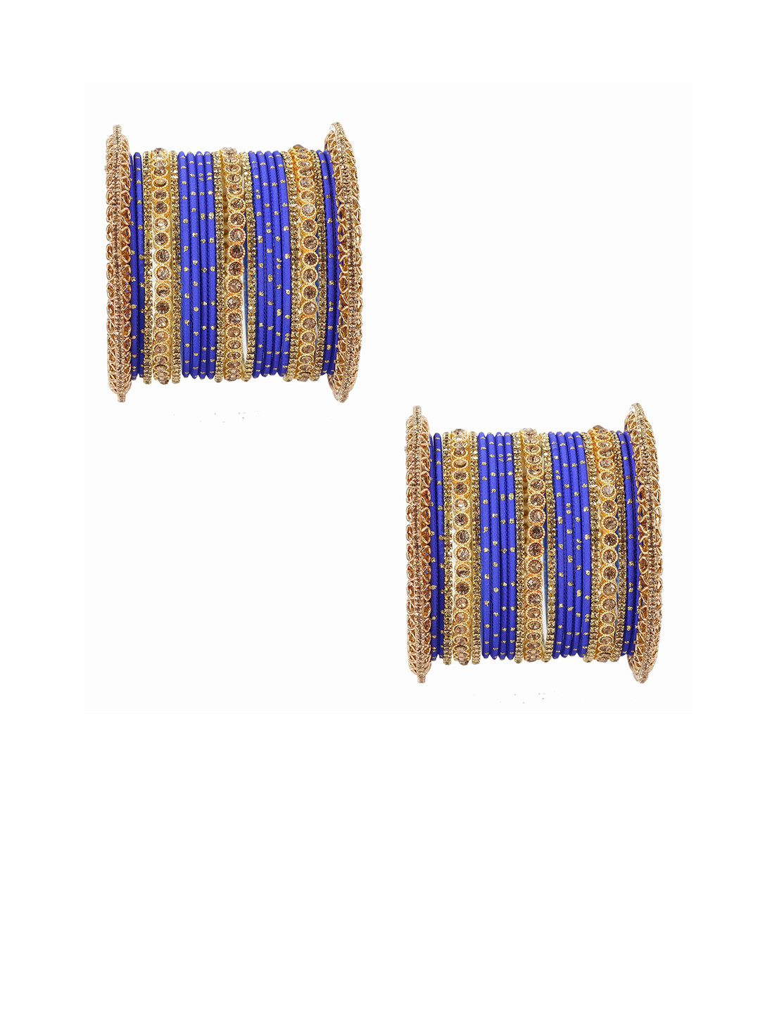 

Set of 46 Non-Precious Metal Base and studded with Zircon Gemstone or Zari Dotted Bangles, Magenta