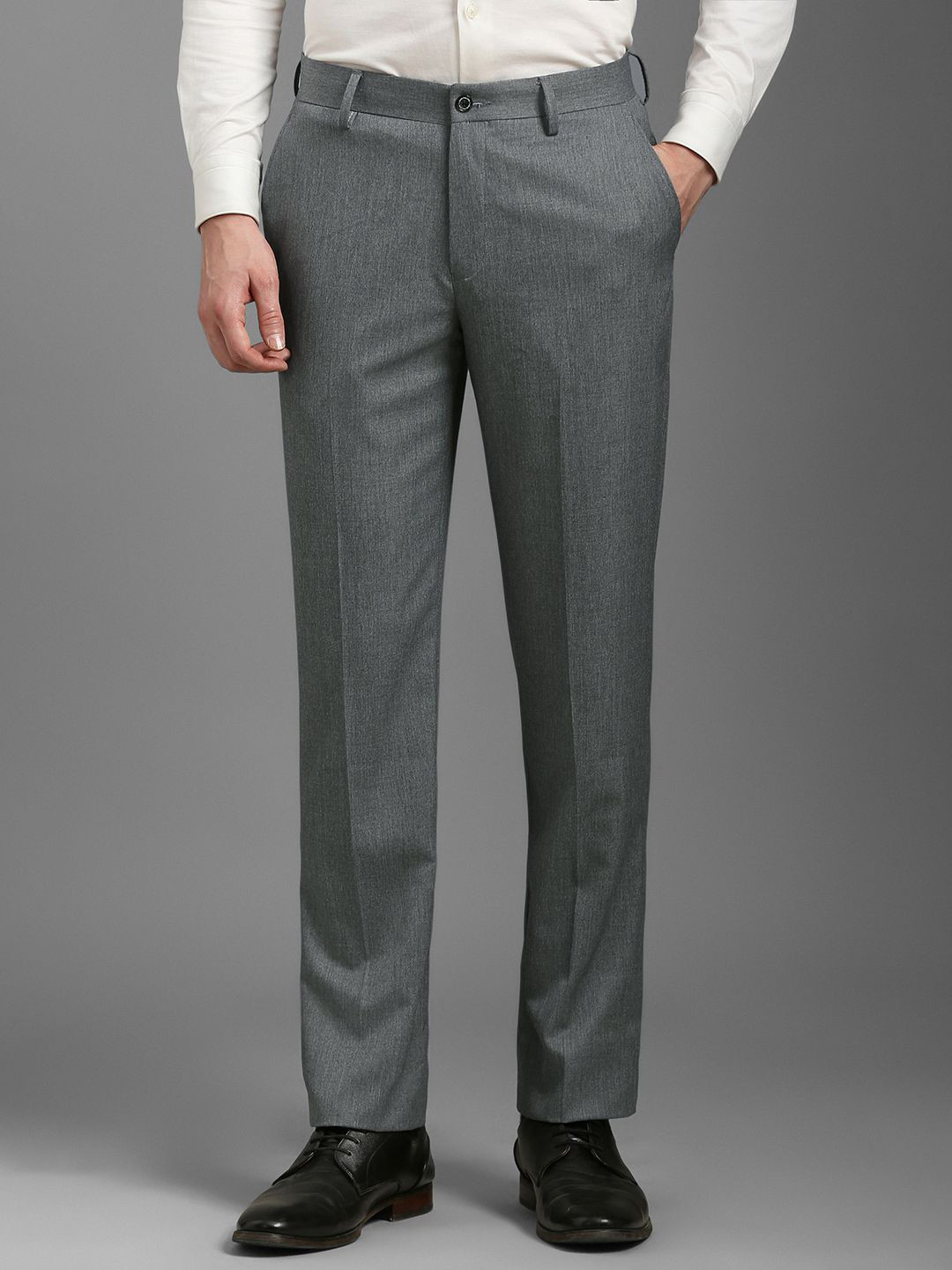 

Louis Philippe Men Self Design Slim Fit Trousers, Grey