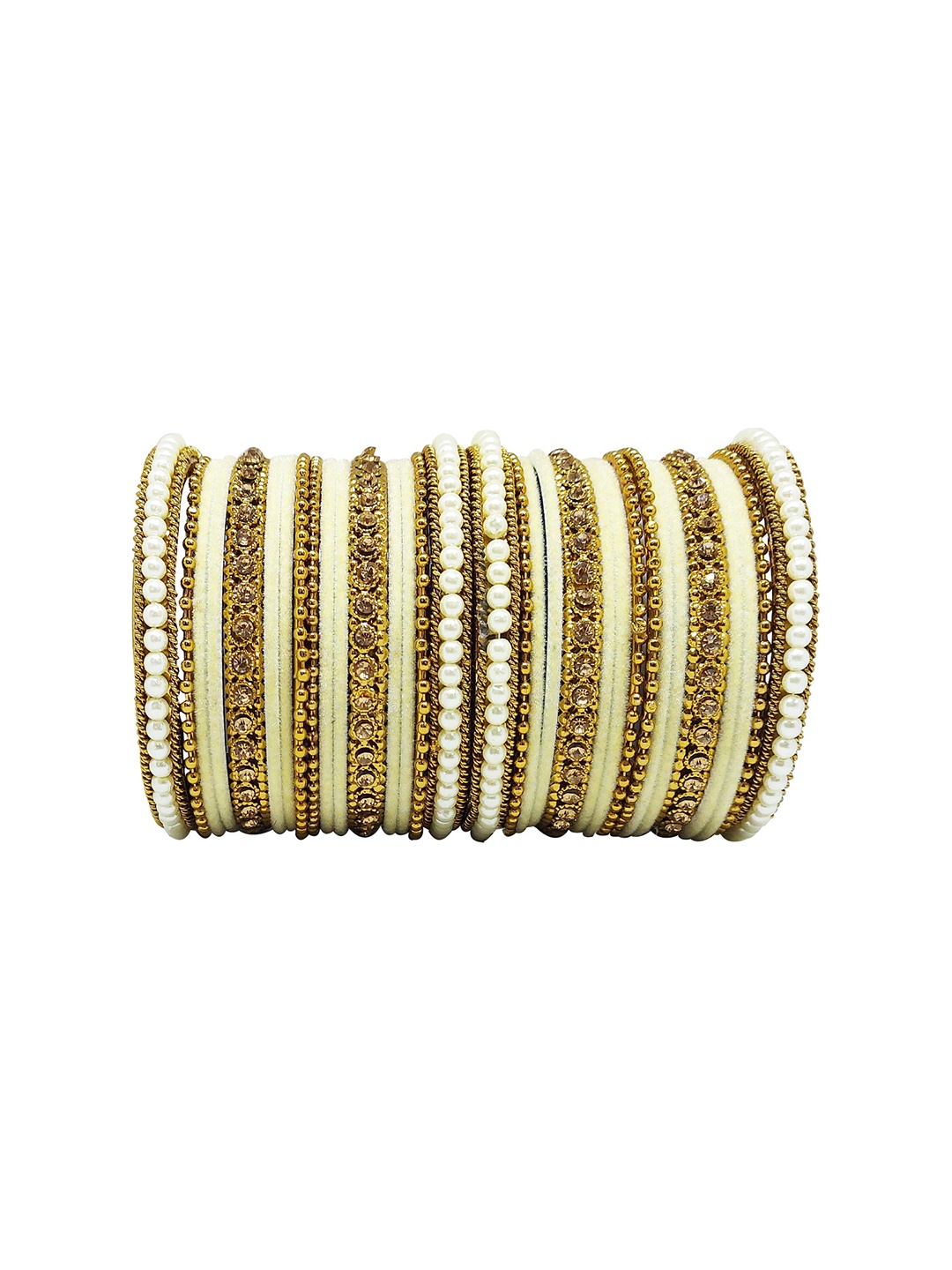 

CHRISHAN Set Of 32 Stones-Studded & Beaded Bangles, Gold