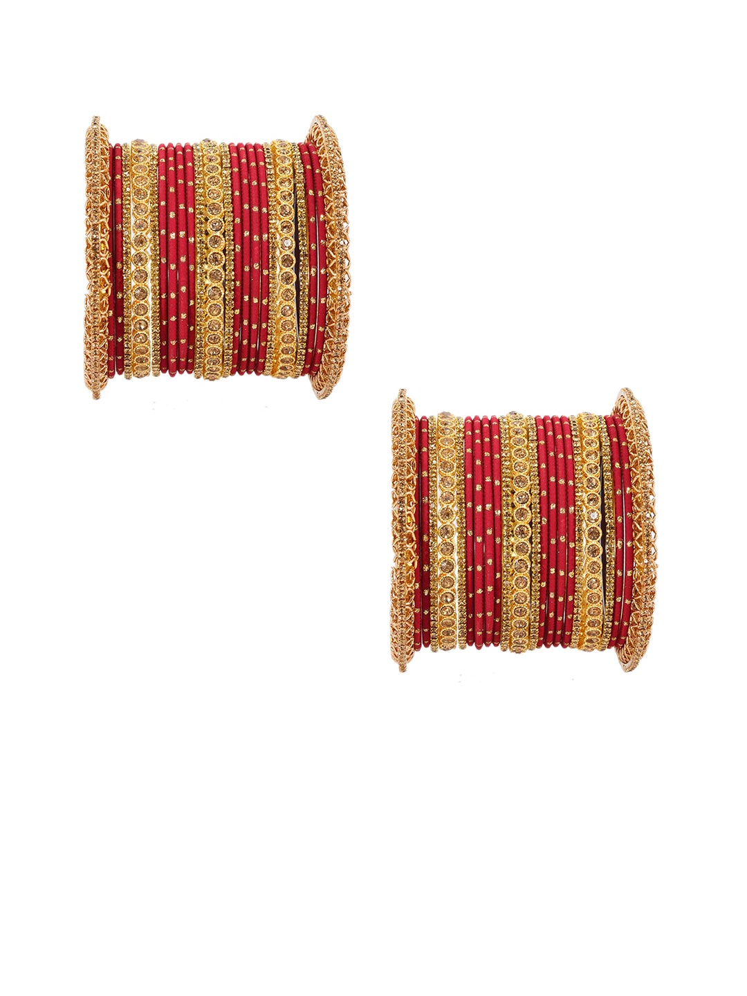 

ZULKA Set Of 46 CZ-Studded Zari Dotted Bangles, Gold