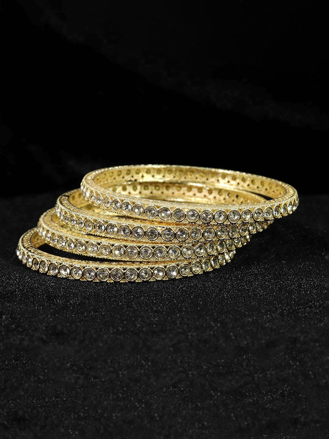 

ZULKA Set of 4 Traditional Golden Metal Zircon Stone Bangles, Gold