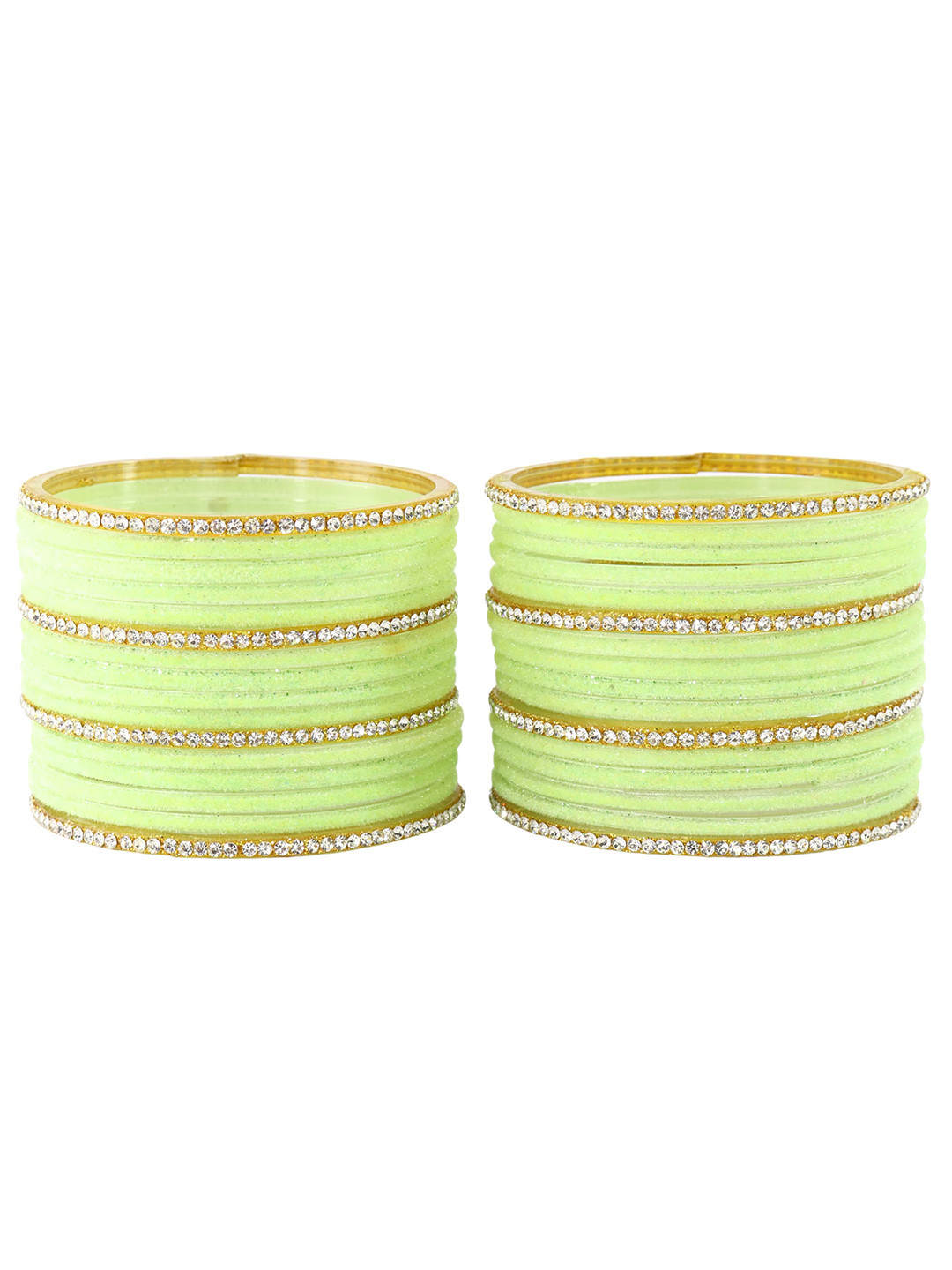 

ZULKA Set of 32 Glass with Velvet & Golden Zircon Diamond Stone Bangles, Yellow