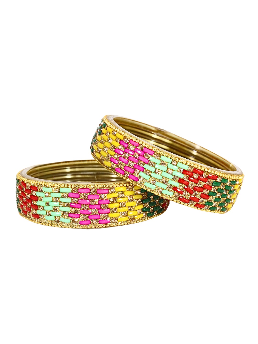 

ZULKA Set of 2 Golden Zircon Diamond Beaded Glass Bangles, Multi