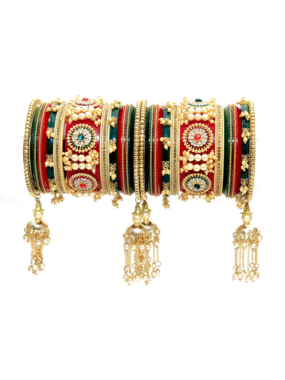 

Align Set Of 2 Gold-Plated Stone-Studded & Beaded Chuda Bangles