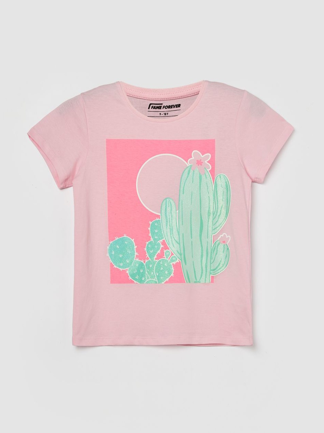 

Fame Forever by Lifestyle Girls Graphic Printed Round Neck Cotton T-shirt, Pink