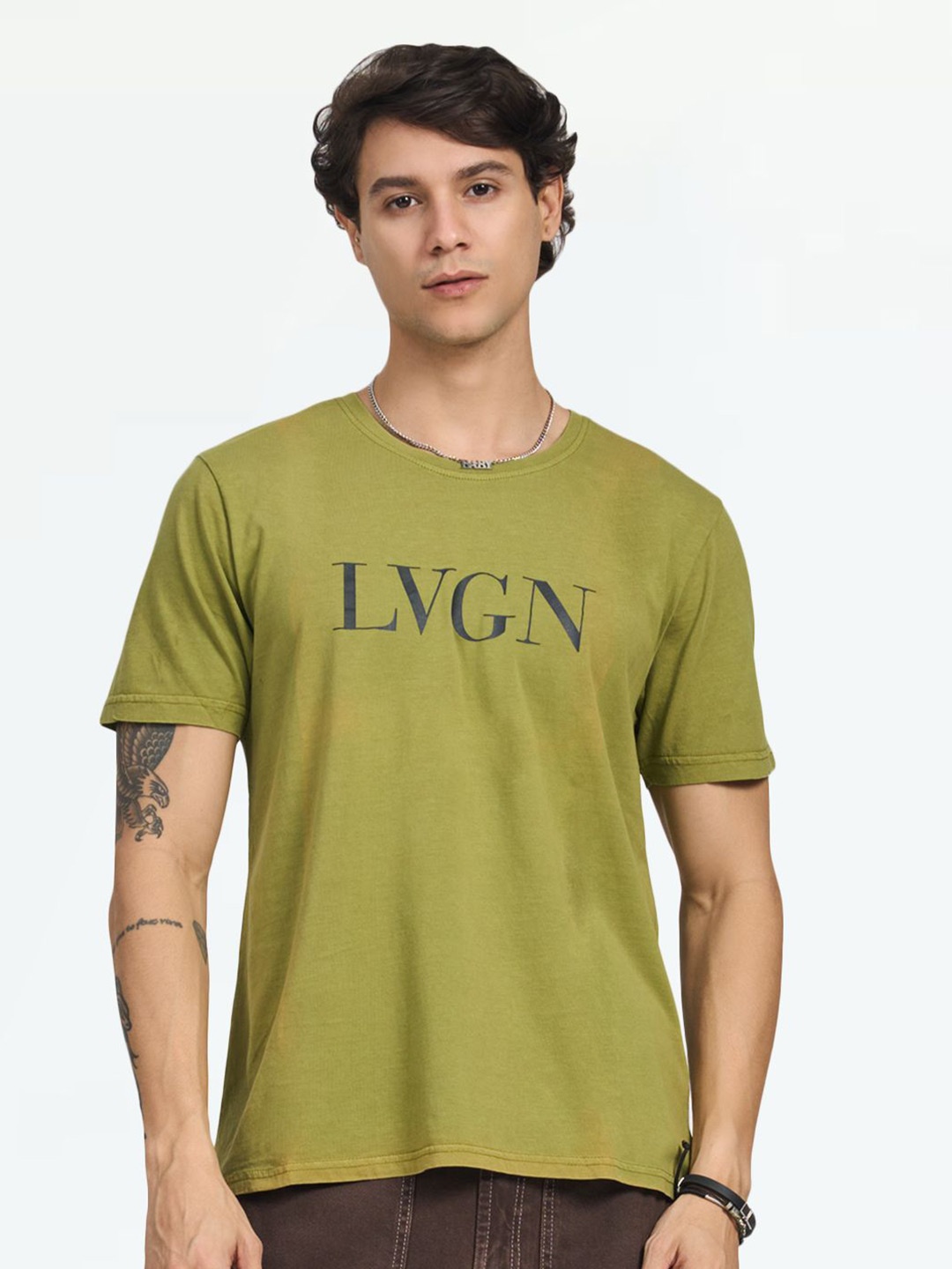 

LOVEGEN Men Typography Printed Round Neck Cotton T-shirt, Olive