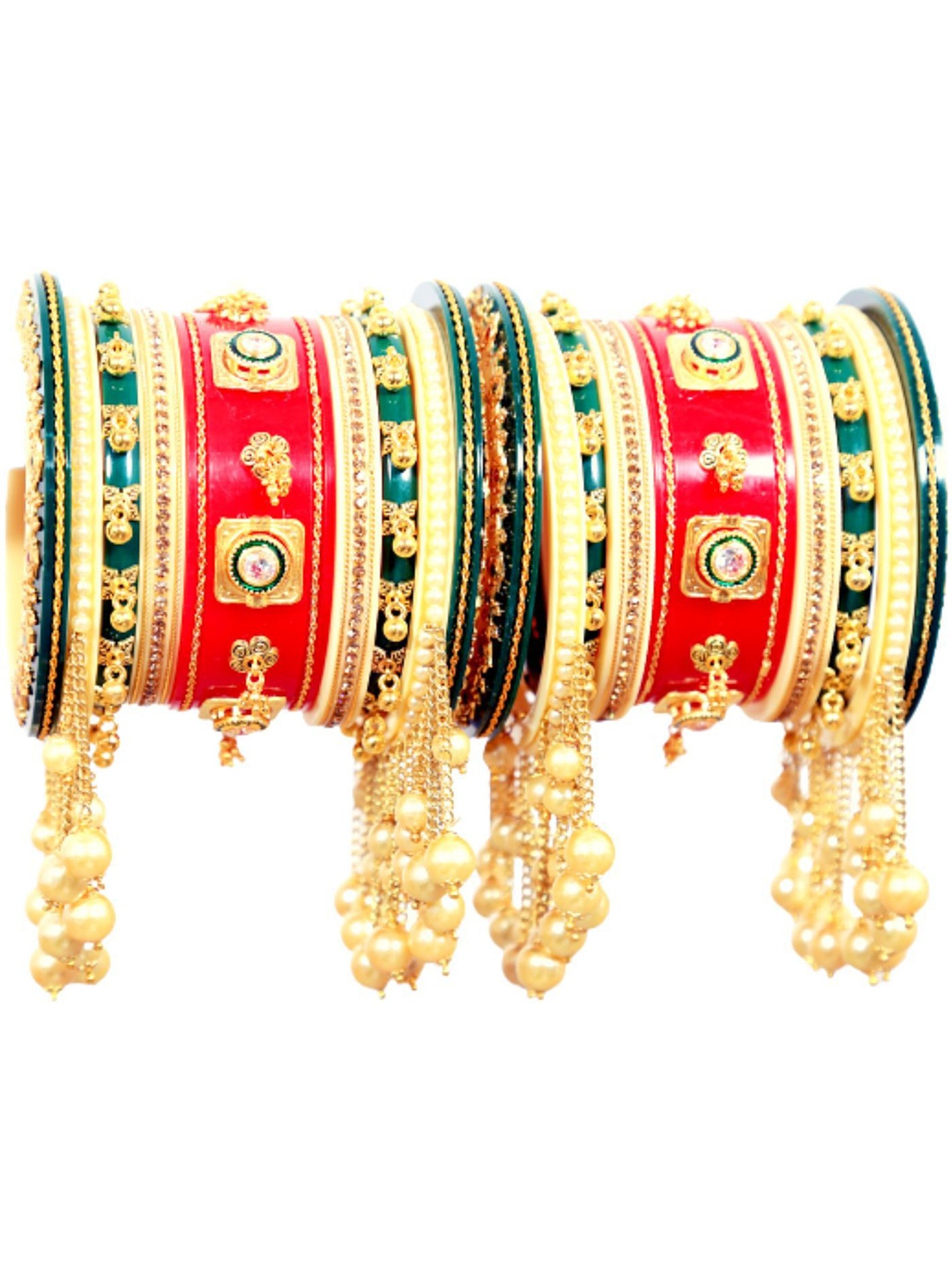 

Align Set Of 2 Gold-Plated Stones-Studded Chuda Bangles