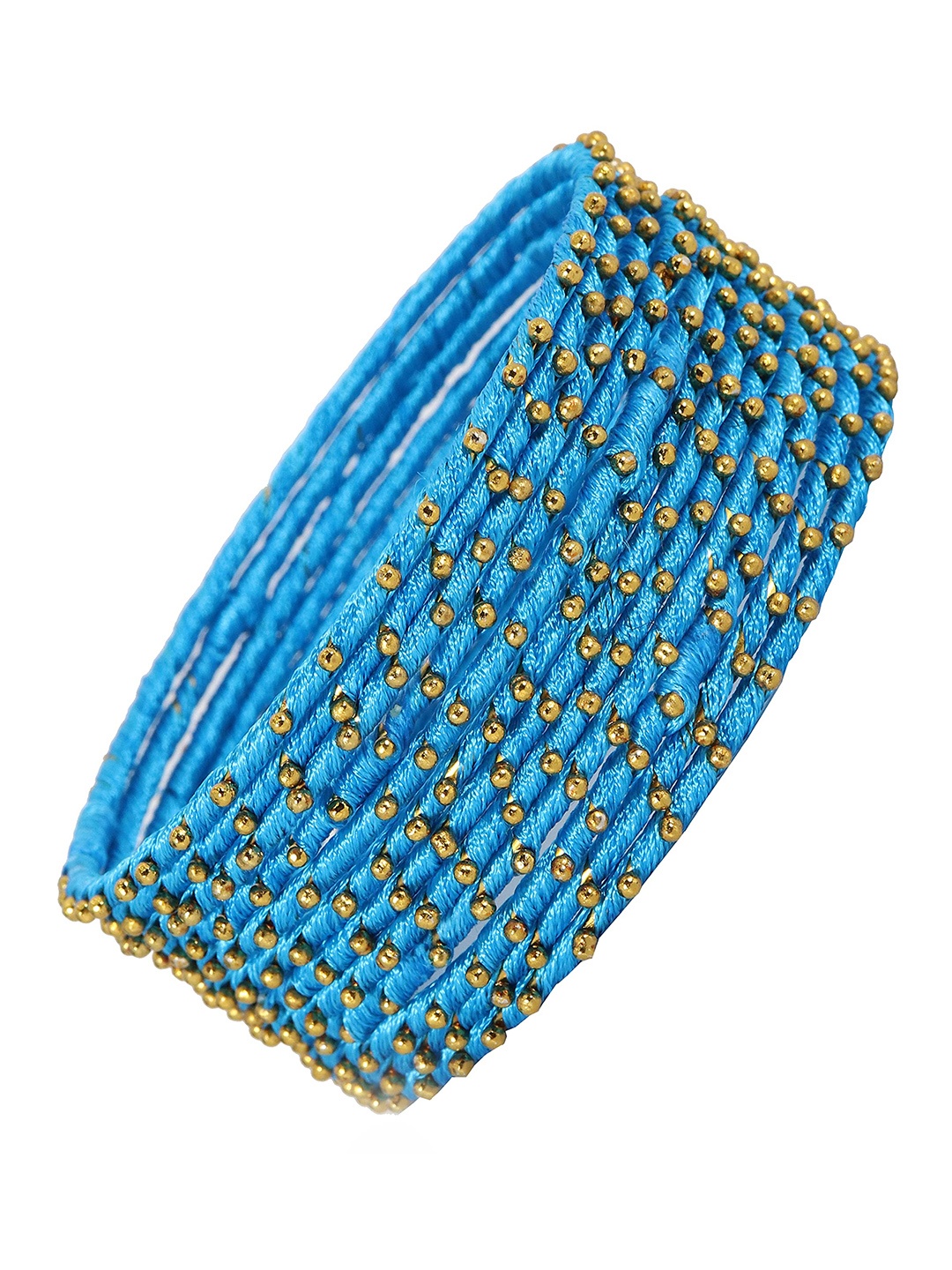 

ZULKA Set of 12 Metal with Silk Thread Stone Bangles, Blue