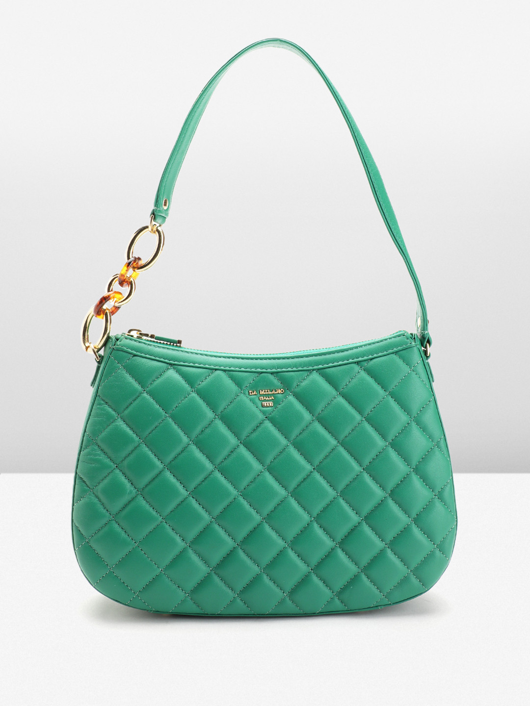 

Da Milano Leather Quilted Baguette Bag, Green