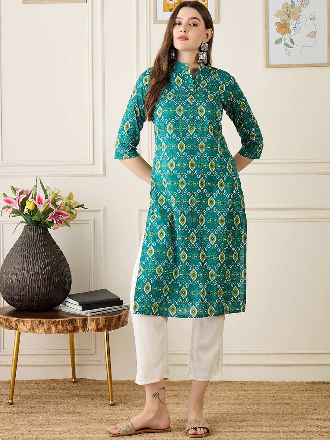 

Anouk Women Ethnic Motifs Printed Kurta, Green