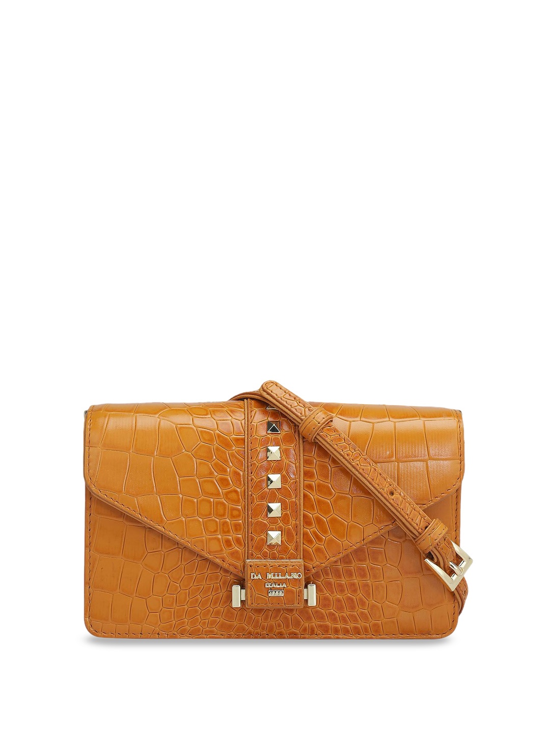 

Da Milano Women Textured Structured Leather Sling Bag, Yellow
