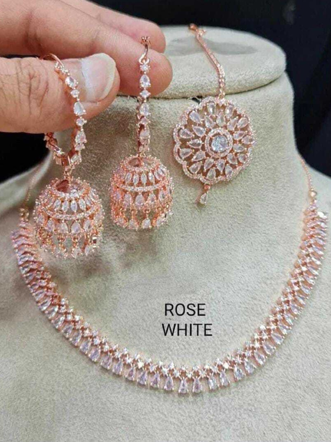

SUNHARI Rose Gold Plated Crystals Studded Jewellery Set