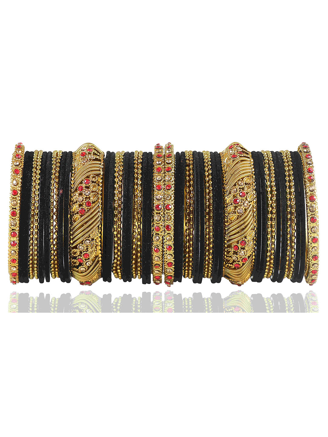 

ZULKA Set of 46 Non-Precious Metal with Base Metal Zircon Gemstone and Beads Studded Ball Chain Bangles, Magenta