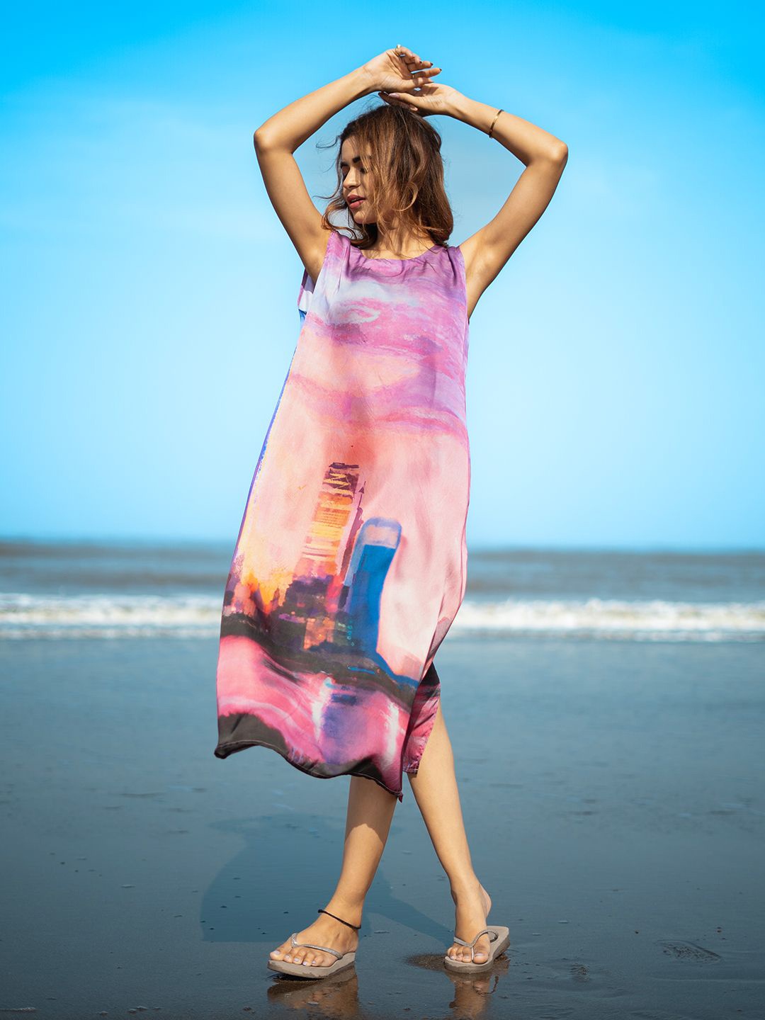 

EARTH O FAB Women Printed A-Line Dress, Pink