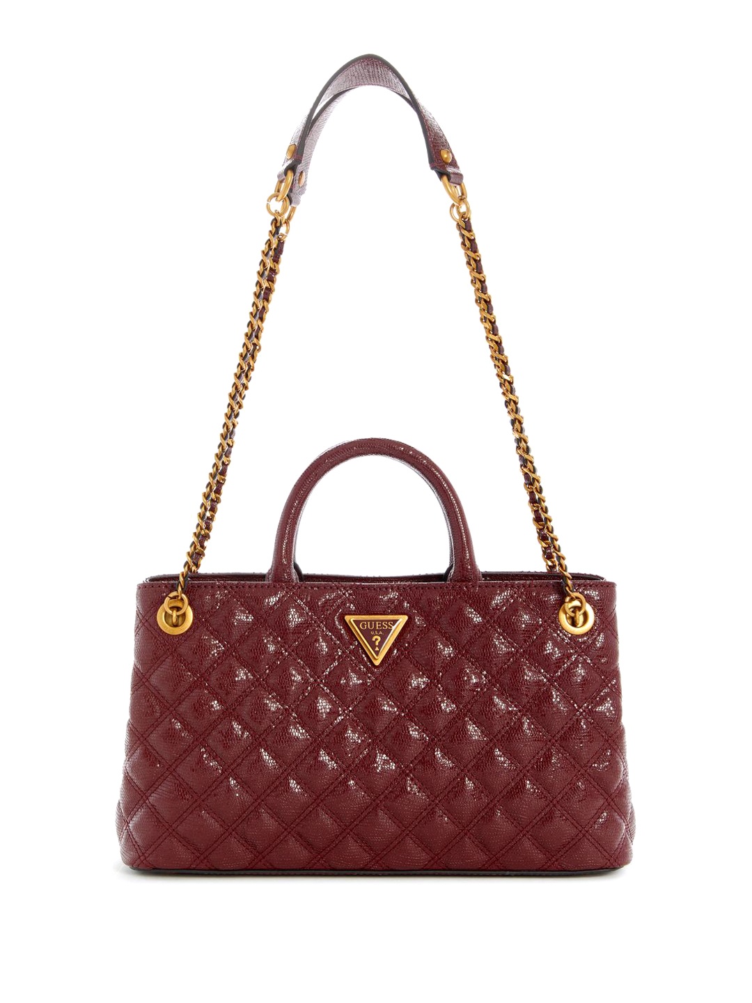 

GUESS Women Quilted Structured Satchel Bag, Maroon
