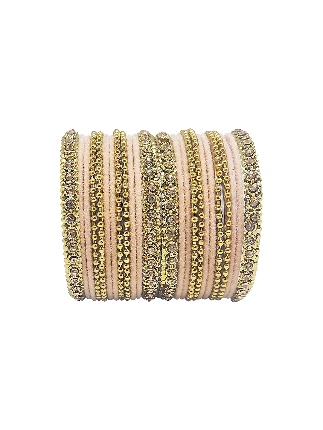 

CHRISHAN Set Of 24 Stone-Studded & Velvet Bangles, Beige