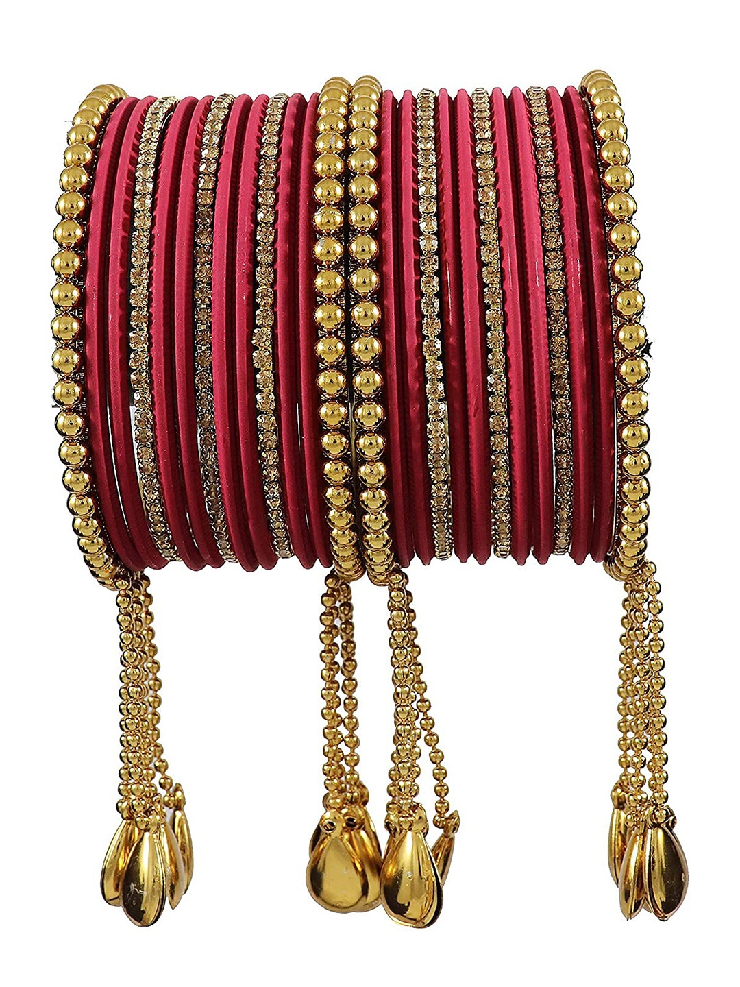 

ZULKA Set Of 26 Bangles Non-Precious Metal Zircon Gemstone Latkan Bangle, Peach