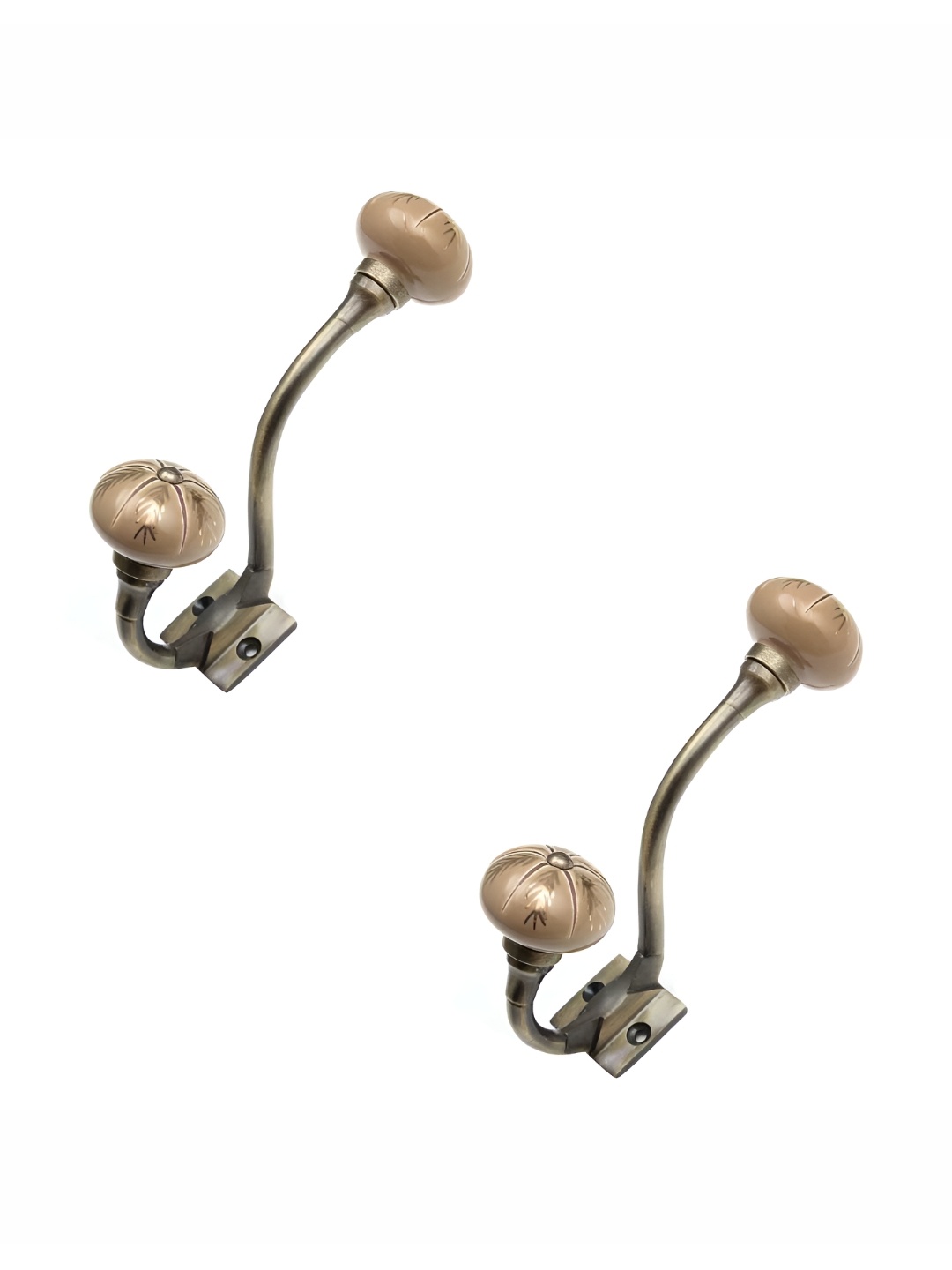 

IndianShelf Copper Toned & Brown 2 Pieces Floral Printed Ceramic Wall Hooks
