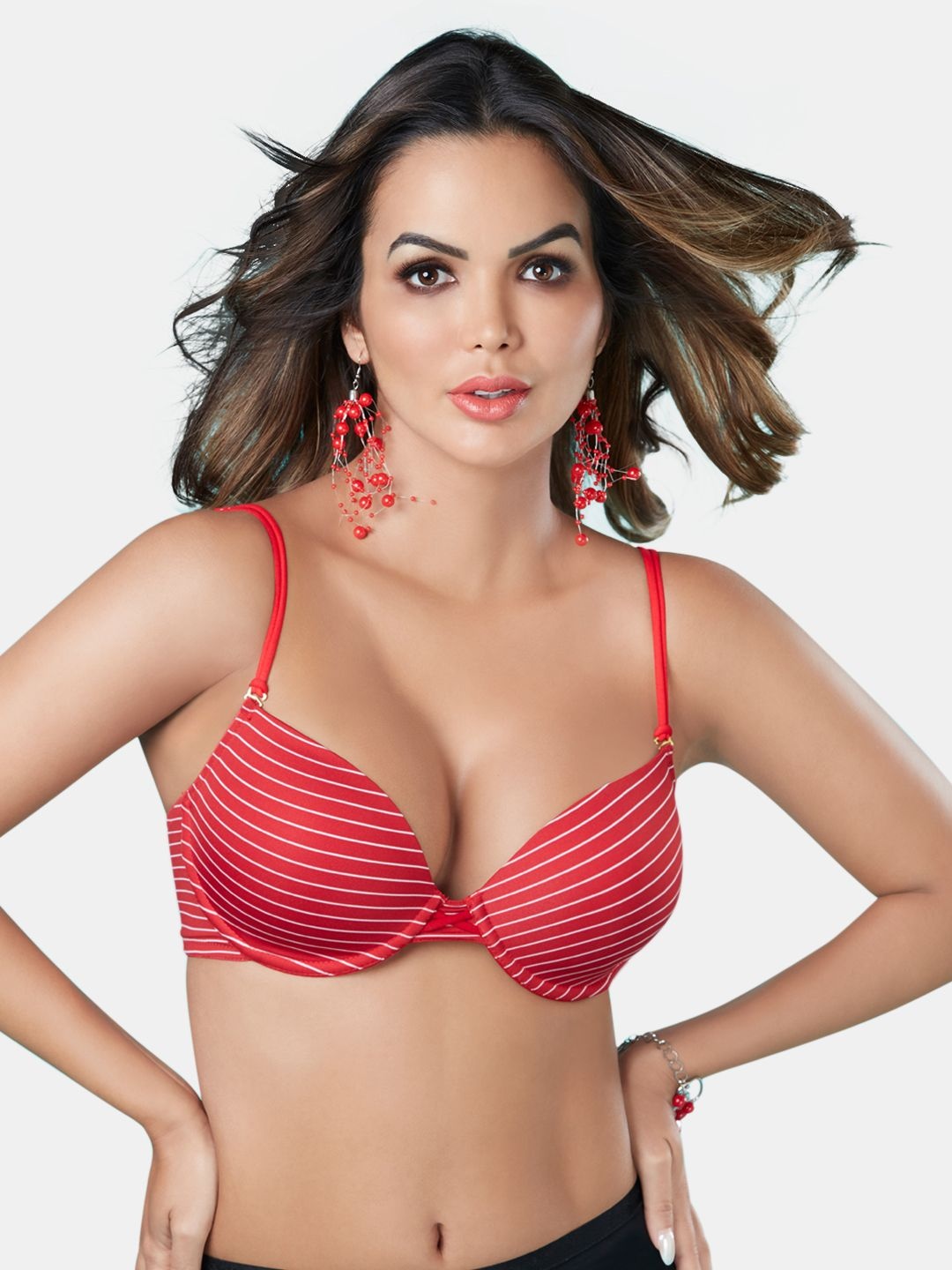 

Dazzle Women All Day Comfort Striped Medium Coverage Lightly Padded Underwired Plunge Bra, Red