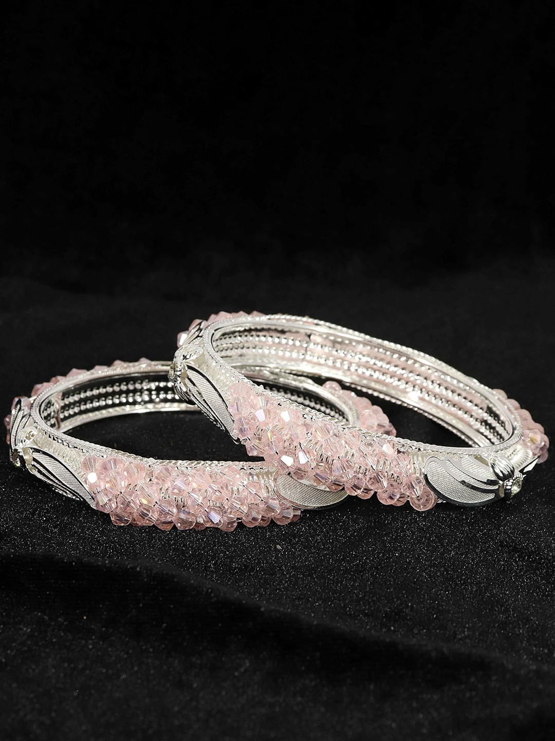 

ZULKA Set of 2 Alloy Metal with Zircon Diamond & Pearls Bangles Kada, Pink