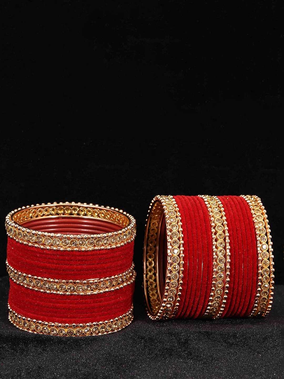 

ZULKA Set Of 40 Non-Precious Metal with Base Metal Zari Dotted and Pearls Traditional Bangle, Magenta