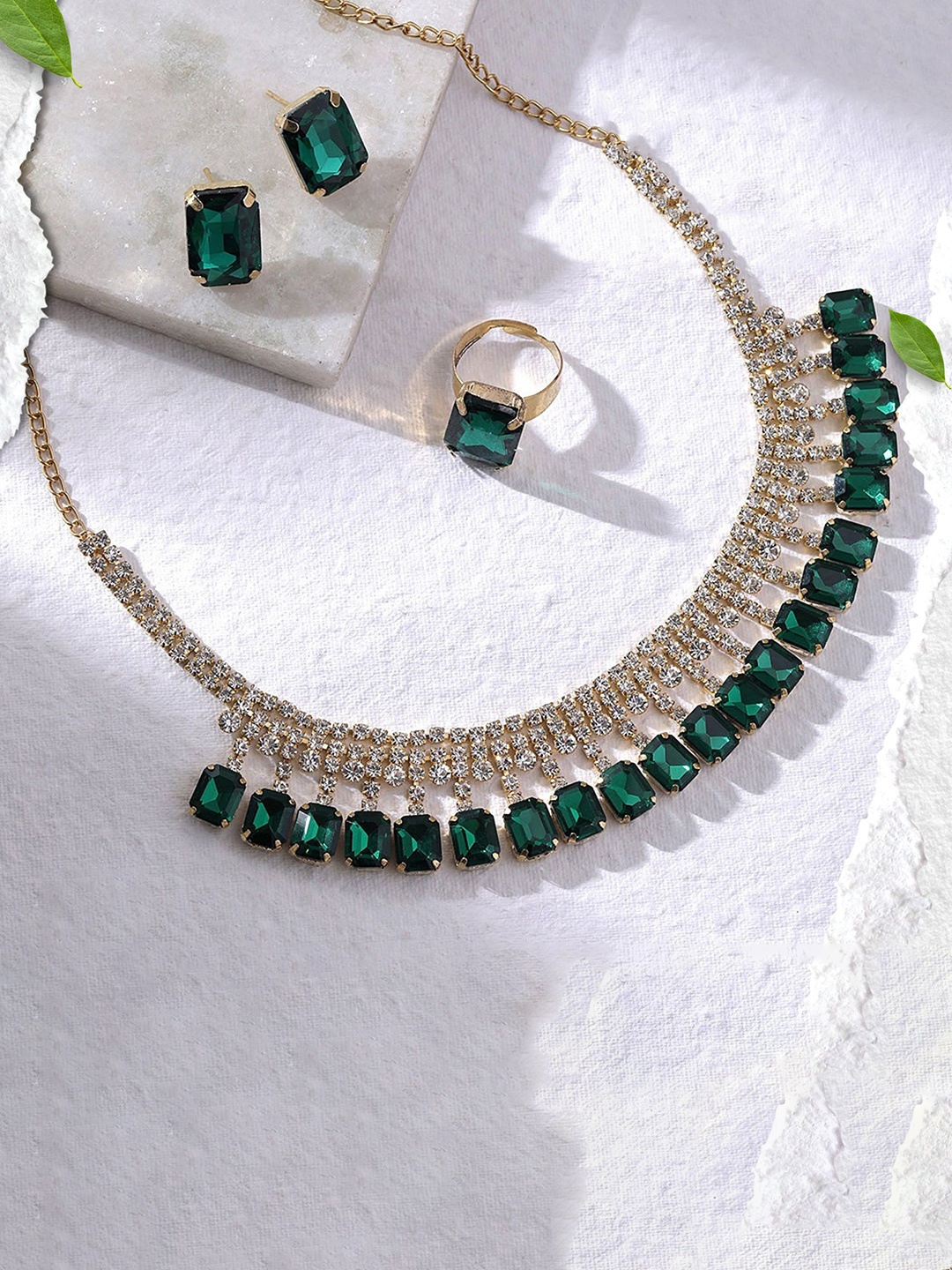 

ORANGENYSHA 18K Gold Plated Crystals & AD Gemstone Studded Jewellery Set