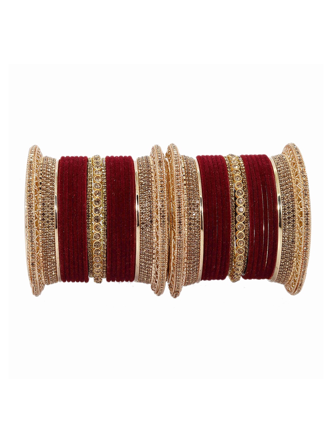 

ZULKA Set of 34 Non-Precious Metal with Base Metal and Studded with Zircon Gemstone Traditional Velvet, Red