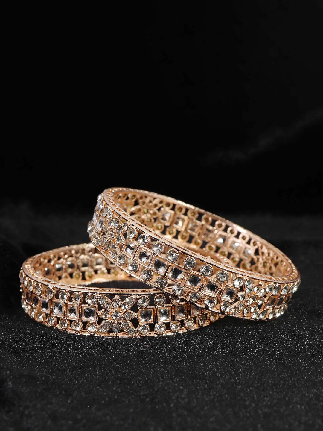 

ZULKA Pack of 2 Gold Plated Metal American Diamond Stone Kada Bangles
