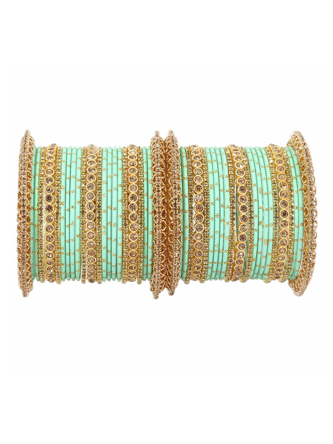 

ZULKA Set of 46 Metal Zircon Gemstone Studded Bangles, Green