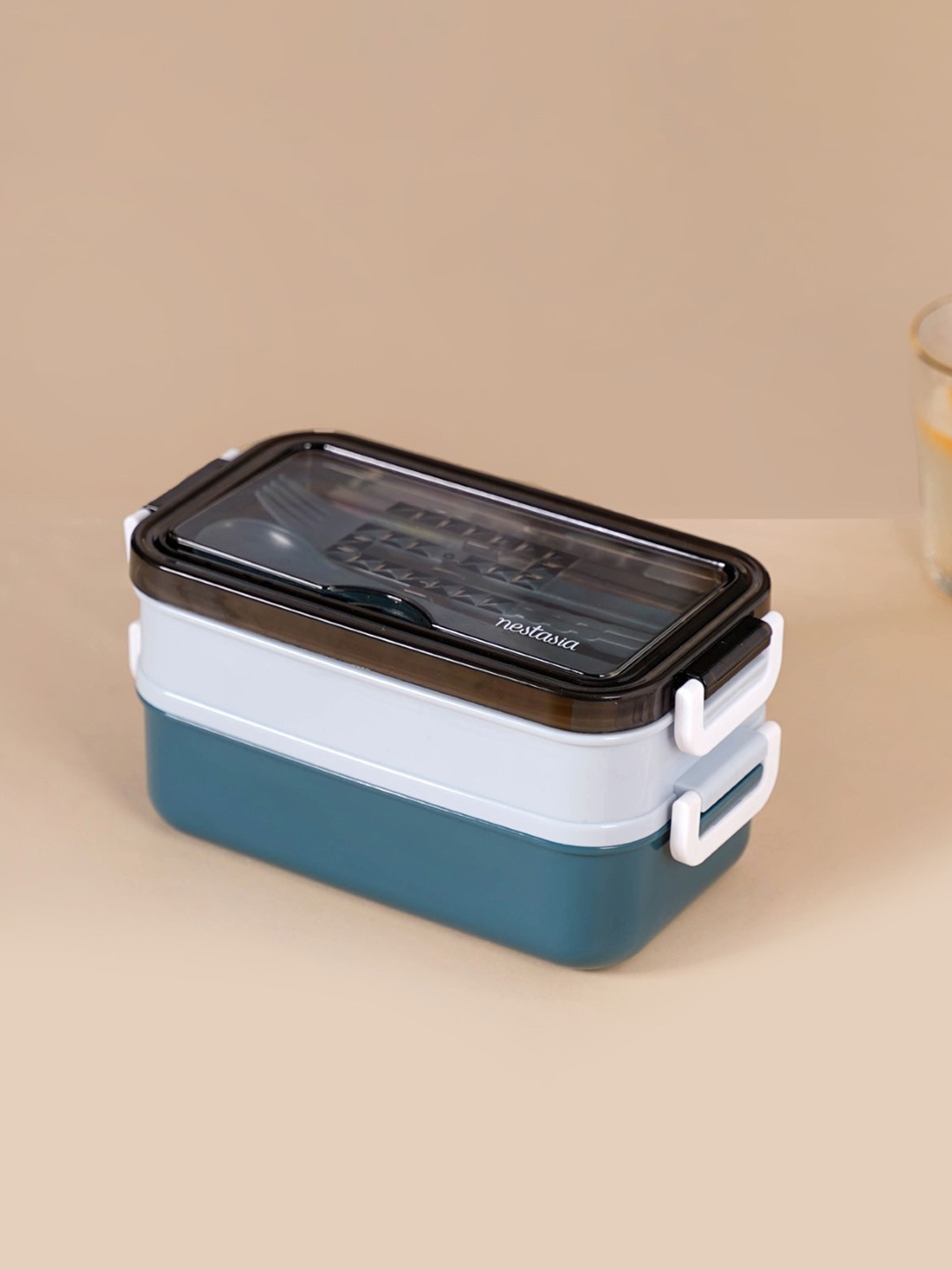

Nestasia Blue & White Stainless Steel Lunch Box With Cutlery 1050ml