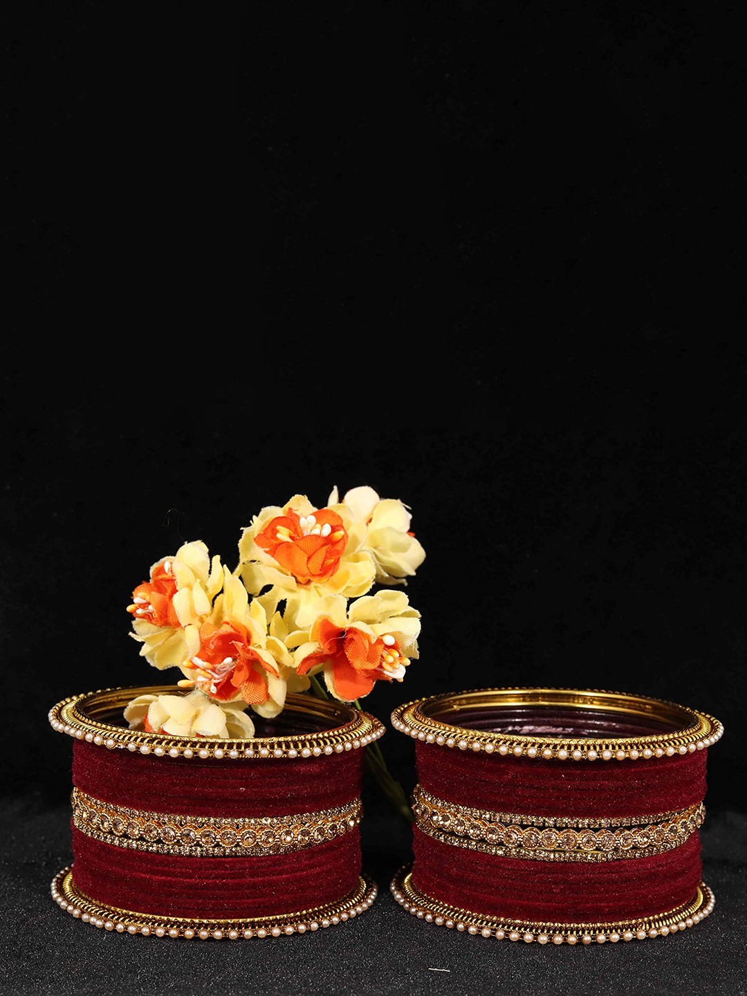 

ZULKA Set of 28 Rainbow Zircon Gemstone Studded Metal Bangles, Maroon
