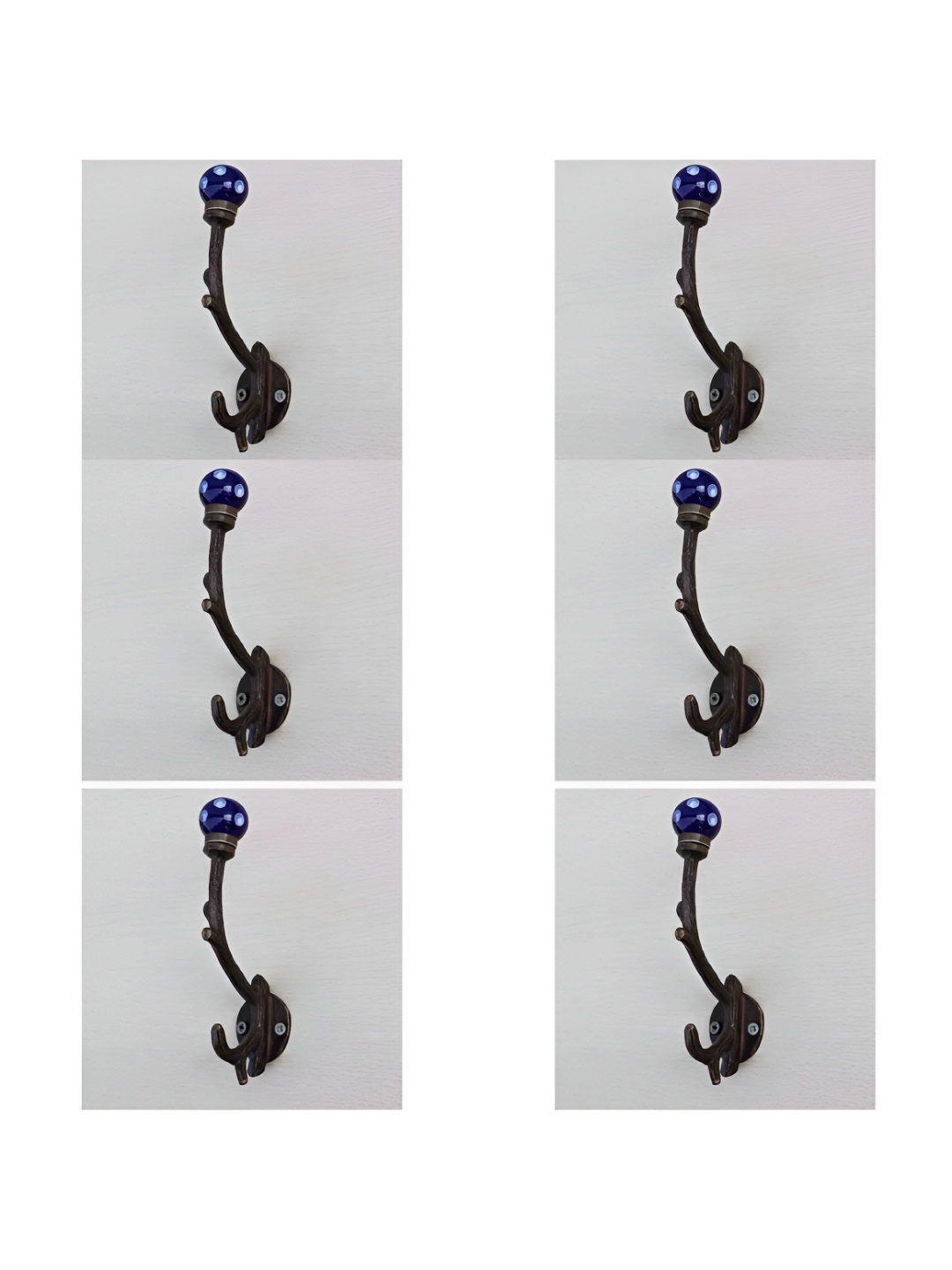 

IndianShelf Blue & Black 6 Pieces Dot Printed Ceramic Wall Hooks