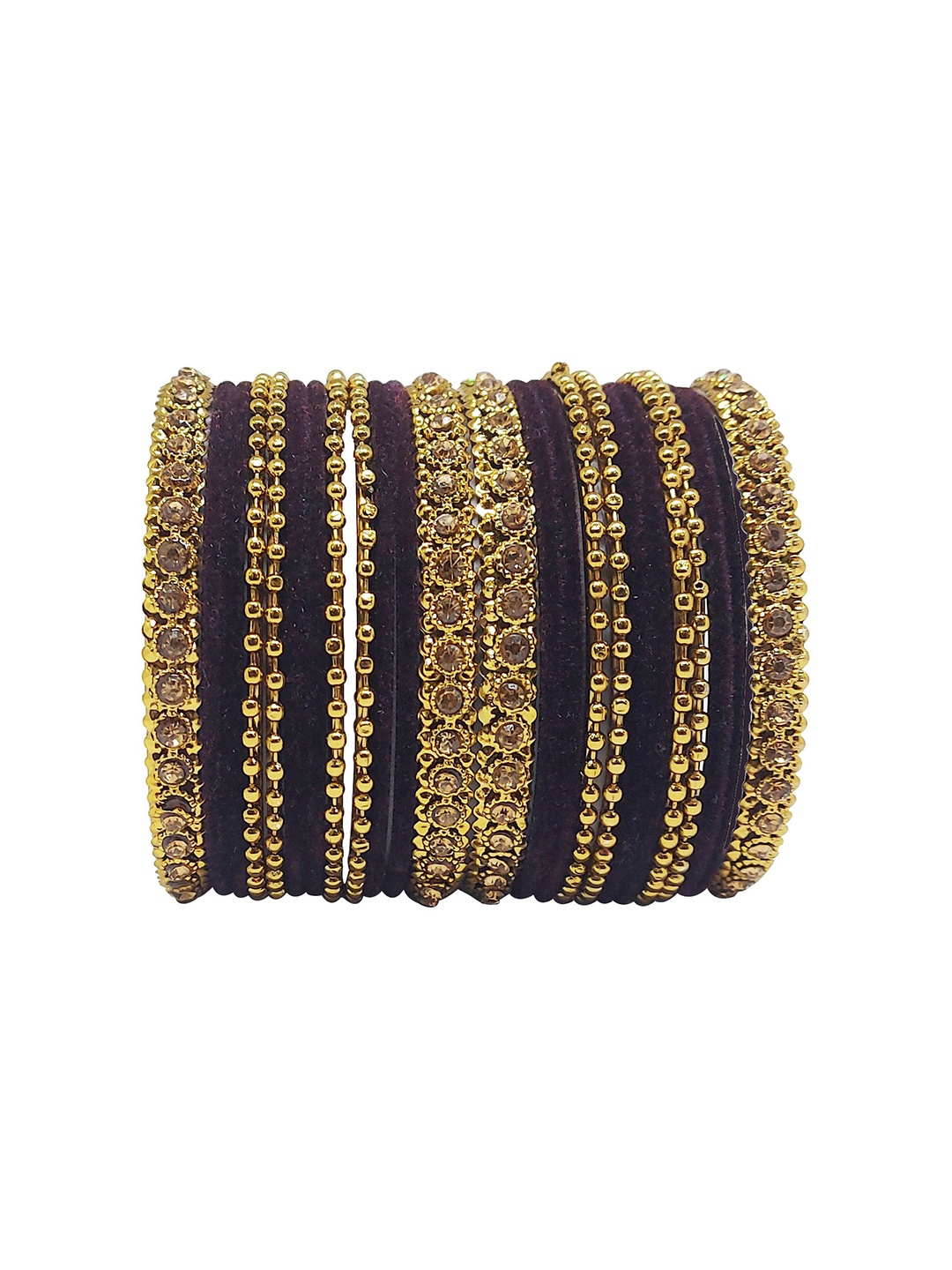 

CHRISHAN Set Of 24 Stones-Studded & Beaded Bangles, Gold