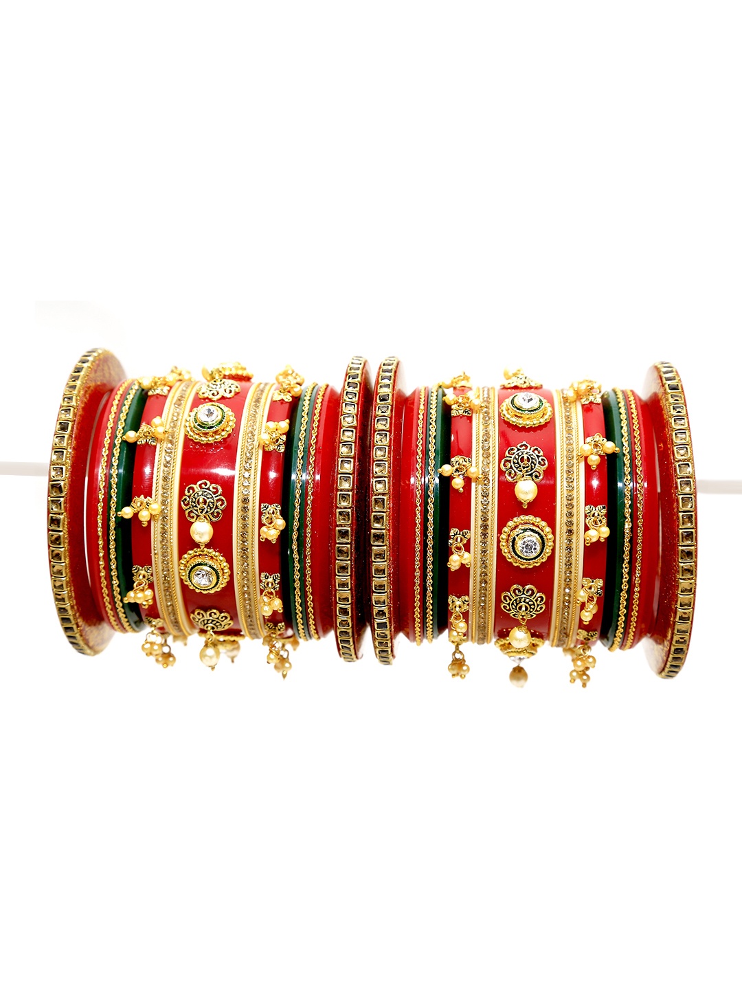 

Align Set Of 2 Gold-Plated Stone-Studded & Beaded Chuda Bangles