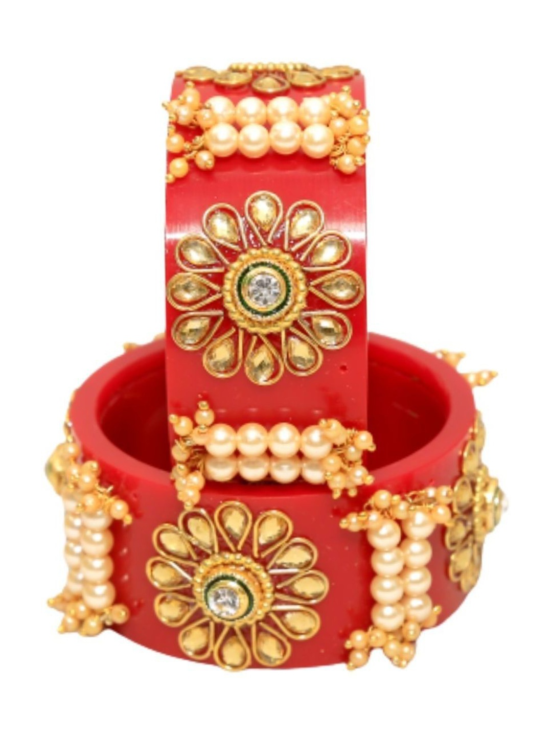 

Align Set Of 2 Gold-Plated Stone Studded & Beaded Bangles
