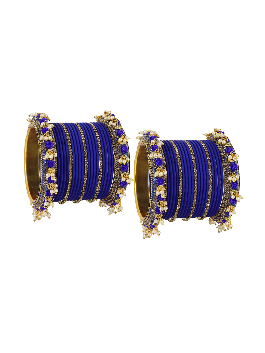 

ZULKA Set Of 42 Zircon Gemstone and Pearl Latkan Bangles, Blue