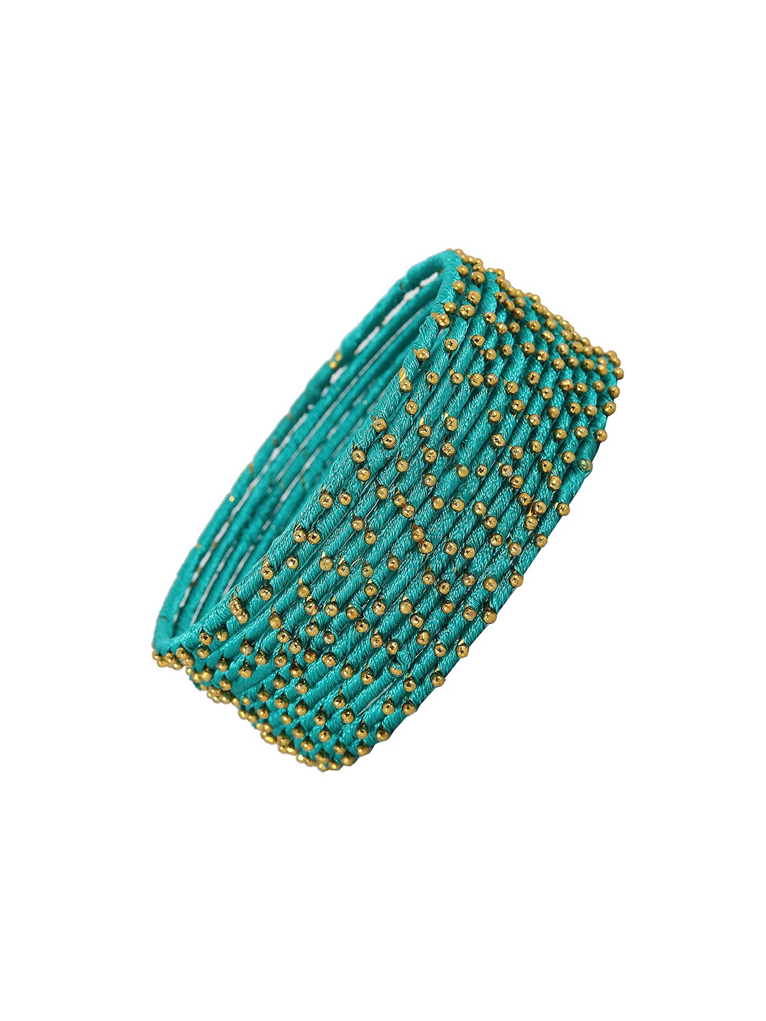 

ZULKA Set of 12 Silk Thread Ball Stone Bangles, Teal