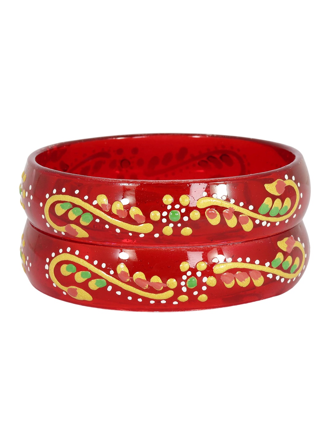 

ZULKA Set of 2 Alloy Base Polka Dots Glass Bangels, Red