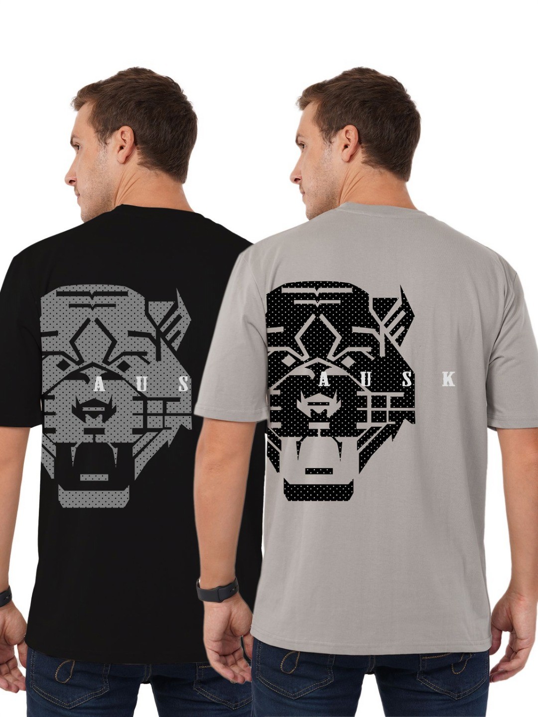 

AUSK Men Pack Of 2 Graphic Printed Round Neck Cotton Oversized T-shirts, Black