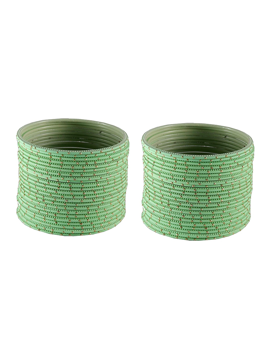 

ZULKA Set Of 48 Polka Dots Detail Traditional Metal Bangles, Green