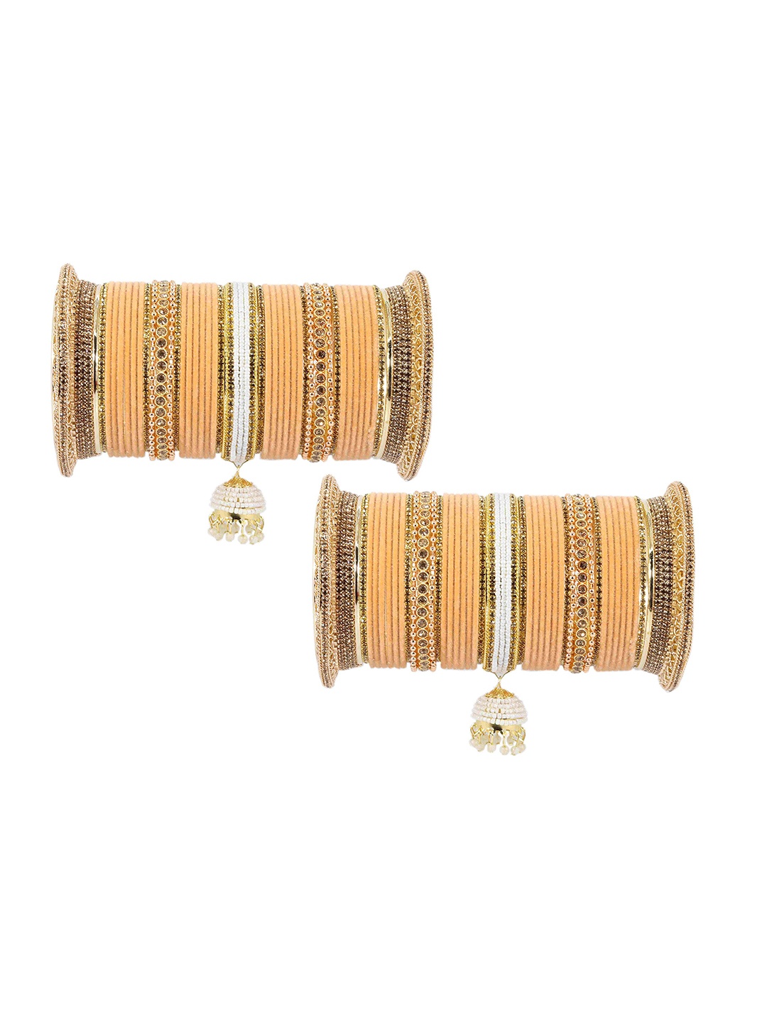 

ZULKA Set of 42 Zircon Gemstone Studded with Pearls Beaded Bangles, Orange