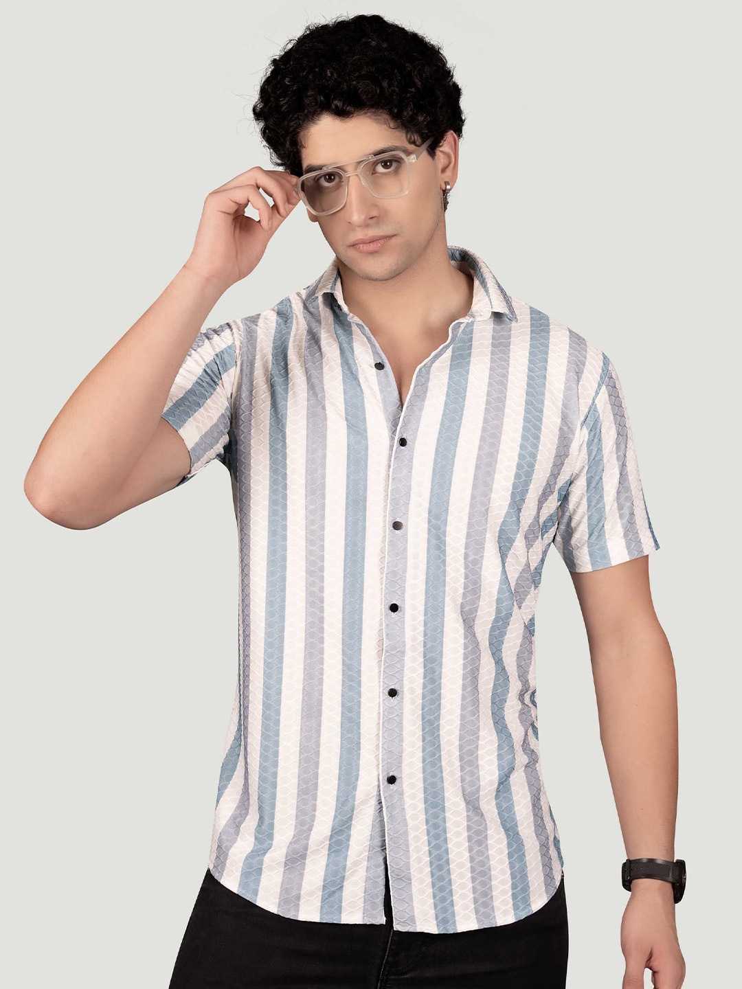 

ALMATY Men Comfort Slim Fit Opaque Striped Casual Shirt, Peach