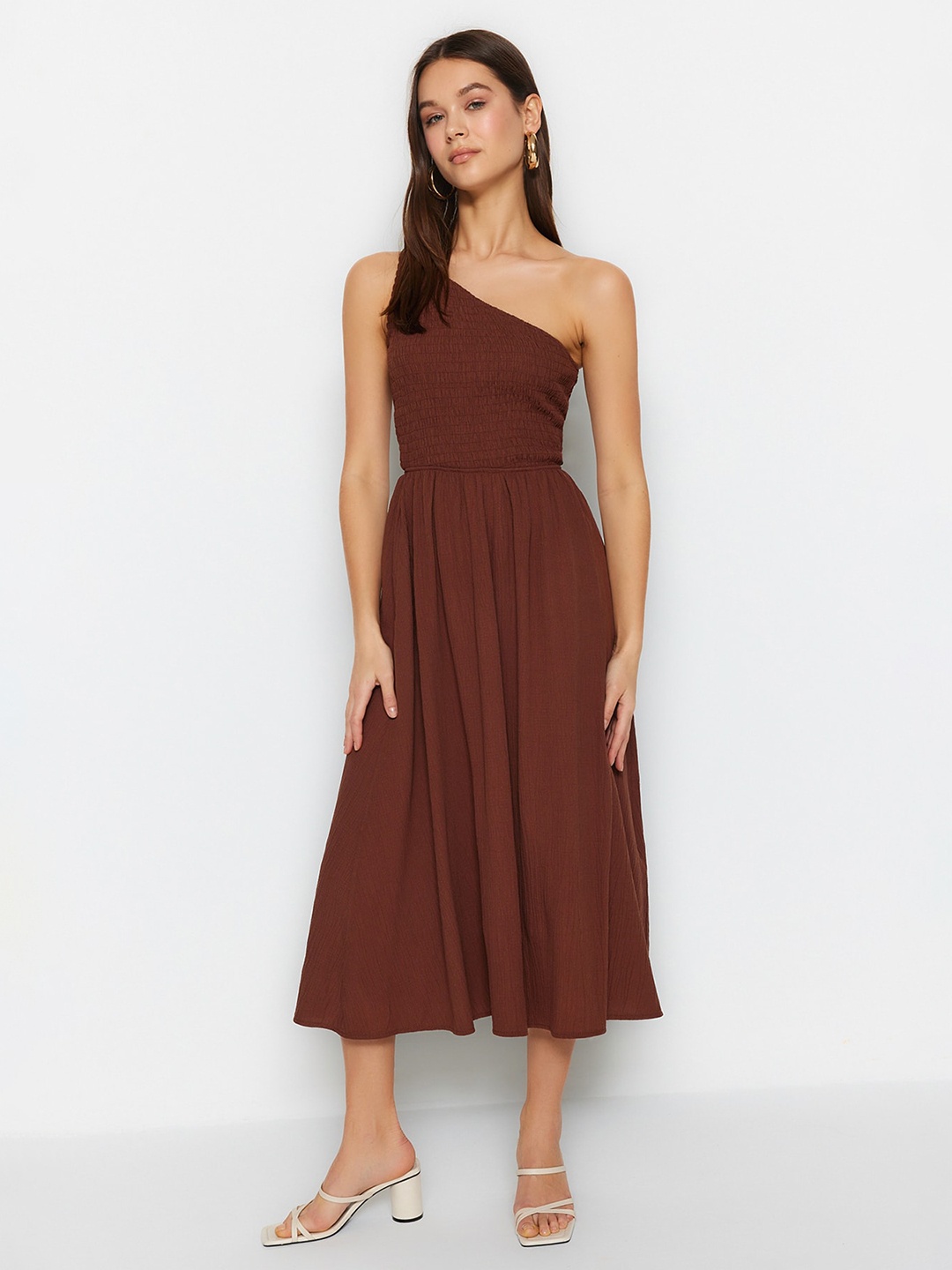 

Trendyol Fit & Flare Midi Dress, Brown